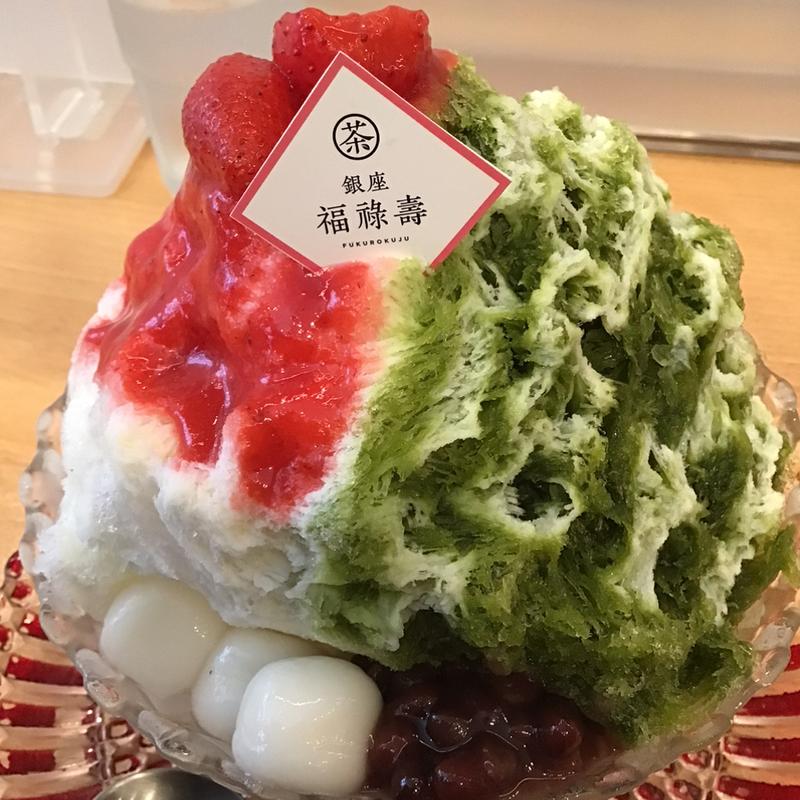 抹茶✖️苺ミルク　あいがけ氷(銀座 福祿壽)