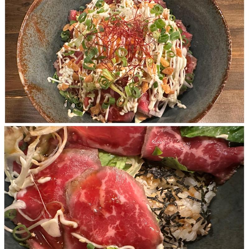 スタミナ!! 牛肉のタタキ丼・サラダ&スープ付(ラクー)