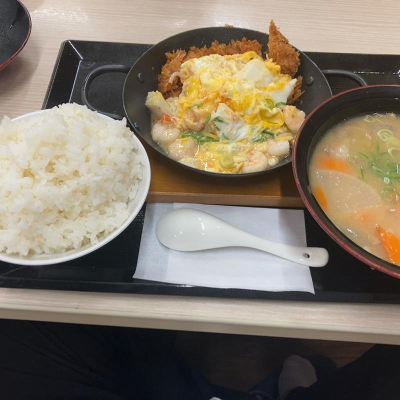 海鮮卵とじチキンカツ定食(かつや 山梨甲府店 )