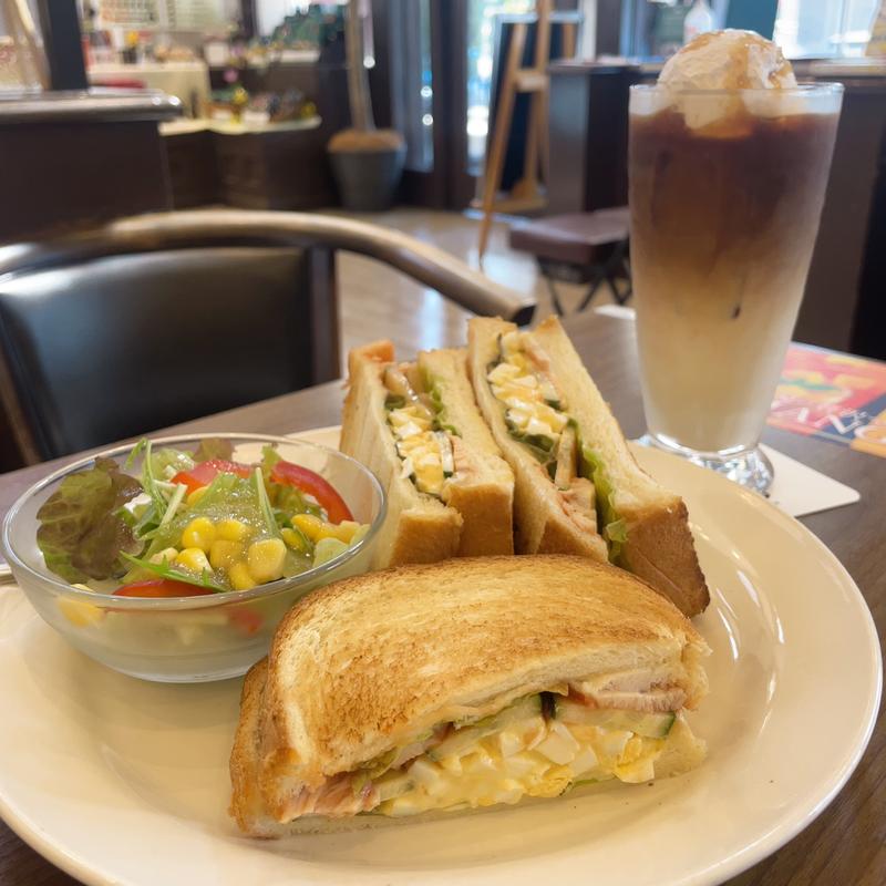 ハウスサンドセット&黒蜜アイスカフェオレ(珈琲館あびこ店)