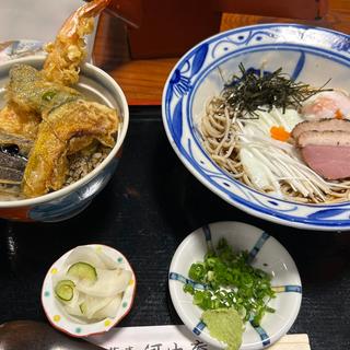 胡椒鴨そばとミニ天丼セット(河内庵)