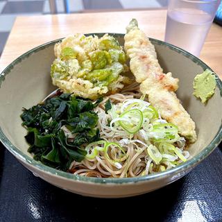 空豆のミニかき揚げ天とアスパラベーコン巻天そば(名代 箱根そば 喜多見店)