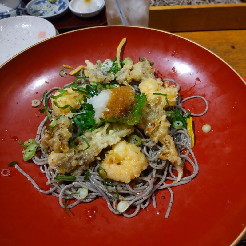 小海老と舞茸のばら天そば(北前そば高田屋 千駄ヶ谷店)