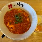 海老とニンニクのトマトソースパスタ風 (しめの冷たいお出汁付き)