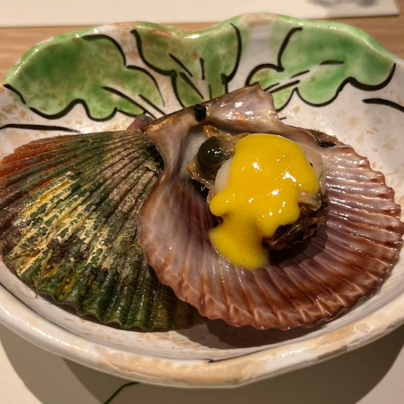 緋扇貝の黄身酢がけ(いにしえの宿 伊久（いきゅう）)