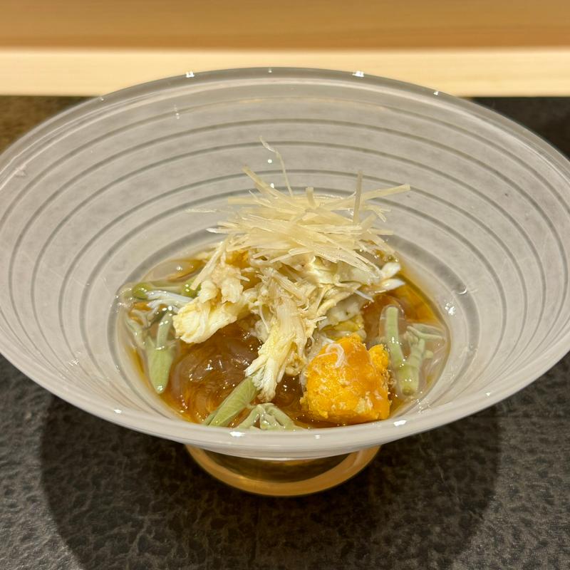 自家製のところてん、ワタリガニ、じゅんさい(あま木)