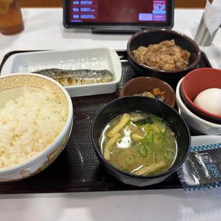 たまかけ塩鯖定食に牛皿(すき家 新4号BP上三川店 )