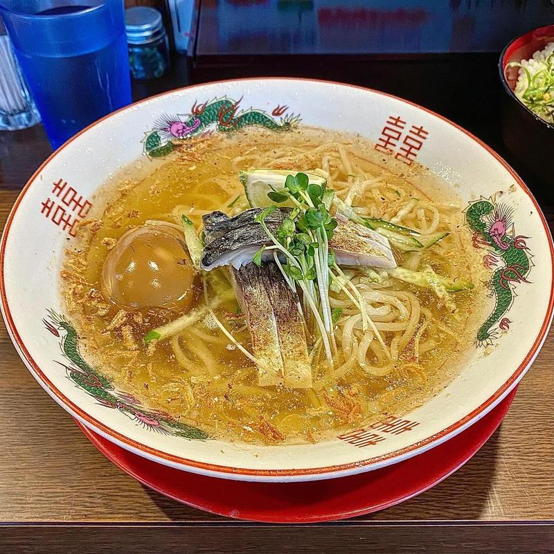 スーさんの限定冷やしラーメン ワサビめし付き(中華そば 花京 天六本店)