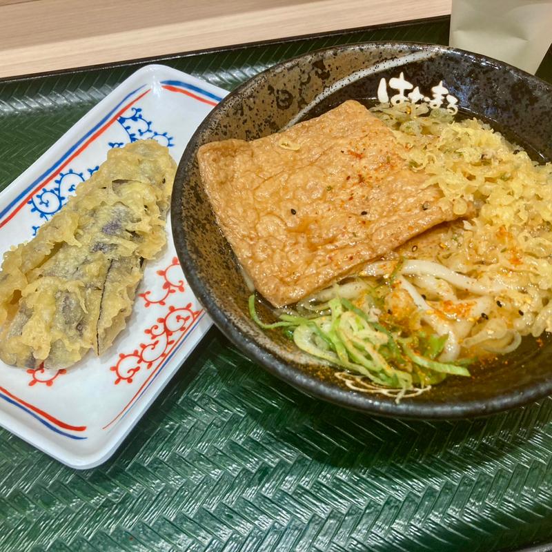 冷かけ小＋きつね揚げ＋なす天(はなまるうどん 東京イースト21店)
