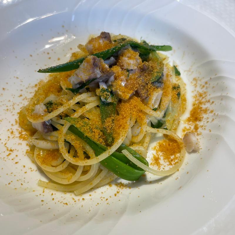 アジと九条ネギのアーリオオーリオ  からすみ(イタリア料理 プリモ（PRIMO ）)