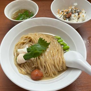 羅臼昆布と浅利のつけそば+〆のお茶漬け飯(中華そば 七麺鳥 )