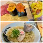 特上 赤酢握り5貫と追い鰹付き貝出汁の中華そば(鮨らぁー麺　釣りきん　本店)