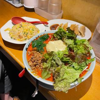 冷やし坦々麺 麺特盛り チャーハン 餃子(サービス)(フジサワ中華そば)