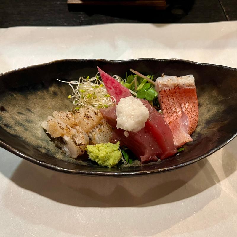 金目　鰹　炙り鱧梅ソース(多満喜)