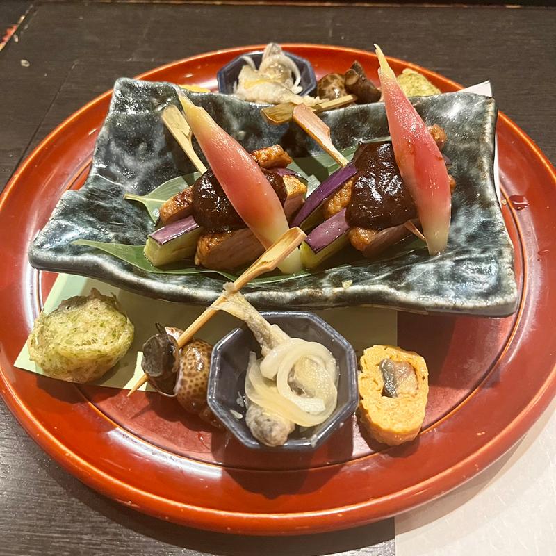 合鴨と水茄子の挟み焼き　あしらい(多満喜)