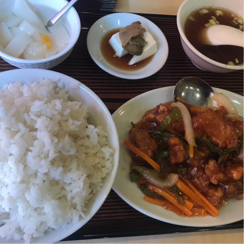鶏肉の甘酢定食(聚宝)