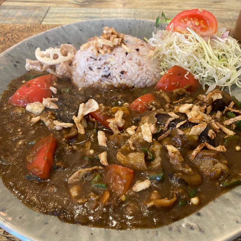 揚げナスとオクラと豚肉のカレー(六葉亭 )