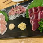鳥刺3点盛（ズリ、ささみ、ハツ）三人前(かしわ屋 藤ひさ)