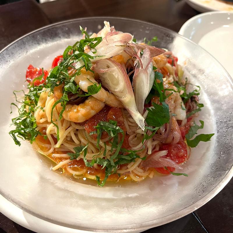 冷製！小海老とフレッシュトマトと茗荷と大葉のトマトソース(ビストロ グルナッシュ （B'stro Grenache）)