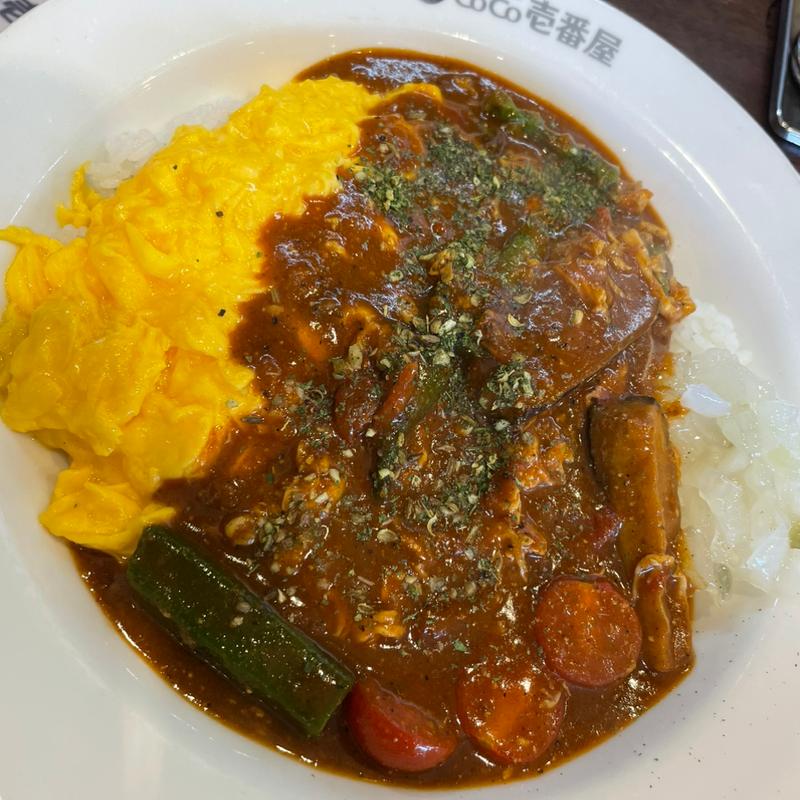 チキンと夏ベジのスパイスカレー　スクランブルエッグトッピング(CoCo壱番屋 奈良藤ノ木台店 （ココイチバンヤ）)