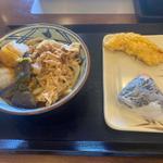 鬼おろし豚しゃぶぶっかけうどん+かしわ天、鮭おにぎり