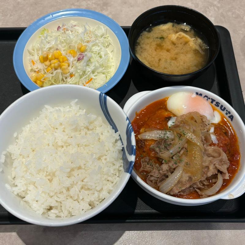 牛肉のあいがけうまトマハンバーグ定食(松屋 中野坂上店)