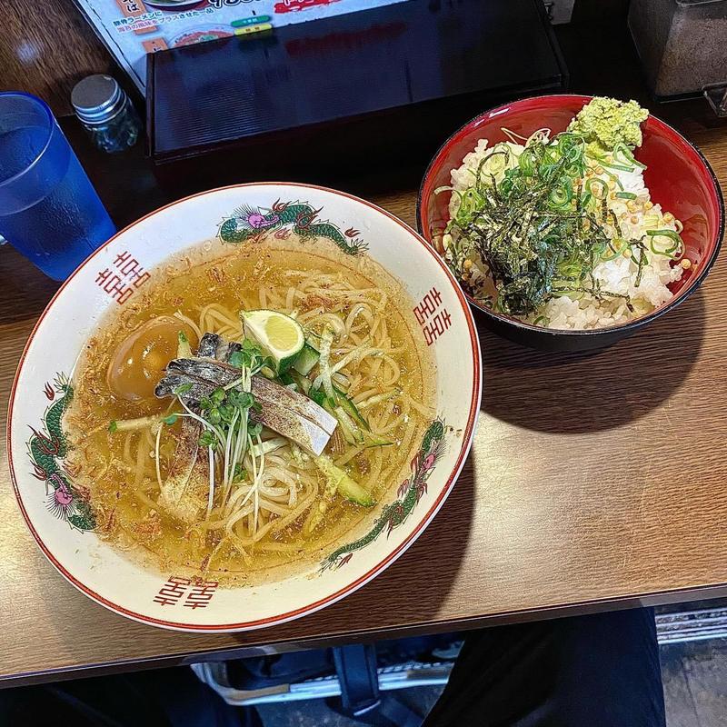限定冷やしラーメン ワサビめし付き(中華そば 花京 大正店)