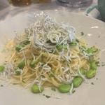 釜揚げしらすと枝豆、新生姜のアーリオオーリオ(Caldo（カルド）)