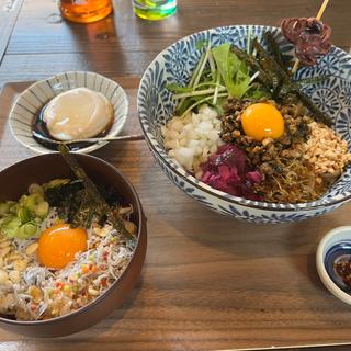 汁なし味噌担々麺としらす丼(わとわ 麺とシーサー 淡路島店)