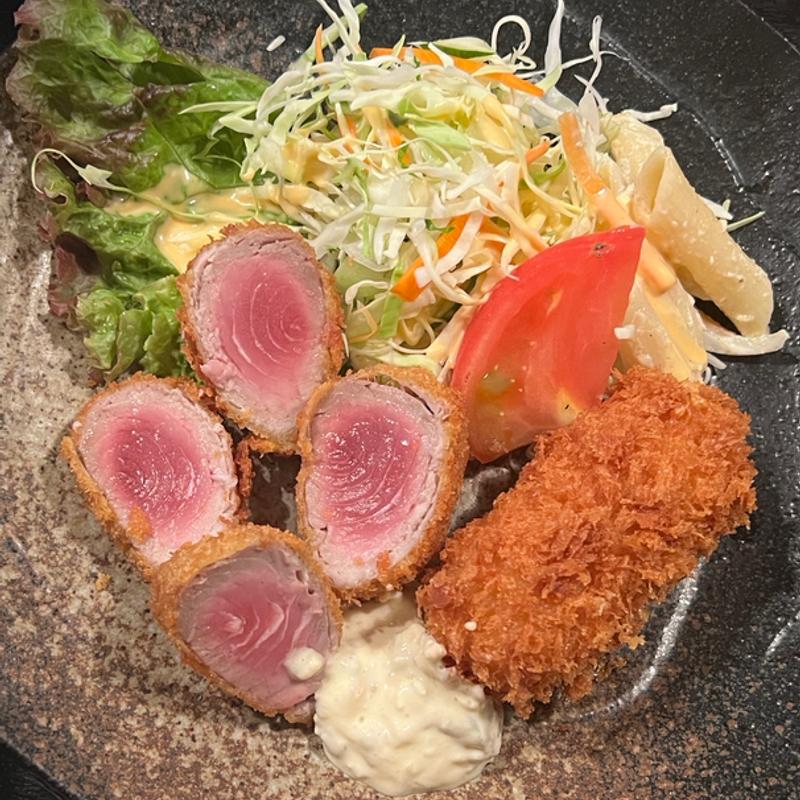 マグロレアカツ　クリームコロッケ定食(旬菜魚 いなだ)