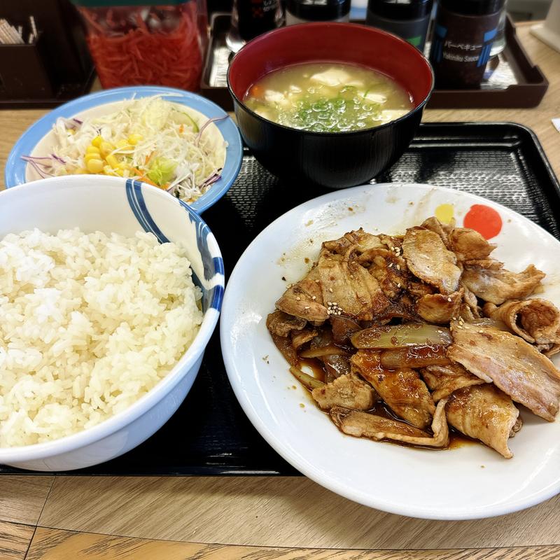 スタミナ豚バラ炒めW定食 参鶏湯風スープセット(松屋 中目黒店 )