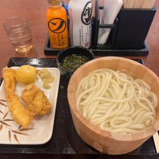 釜揚げうどん　かしわ天　イカ天　半熟玉子天(丸亀製麺足立)