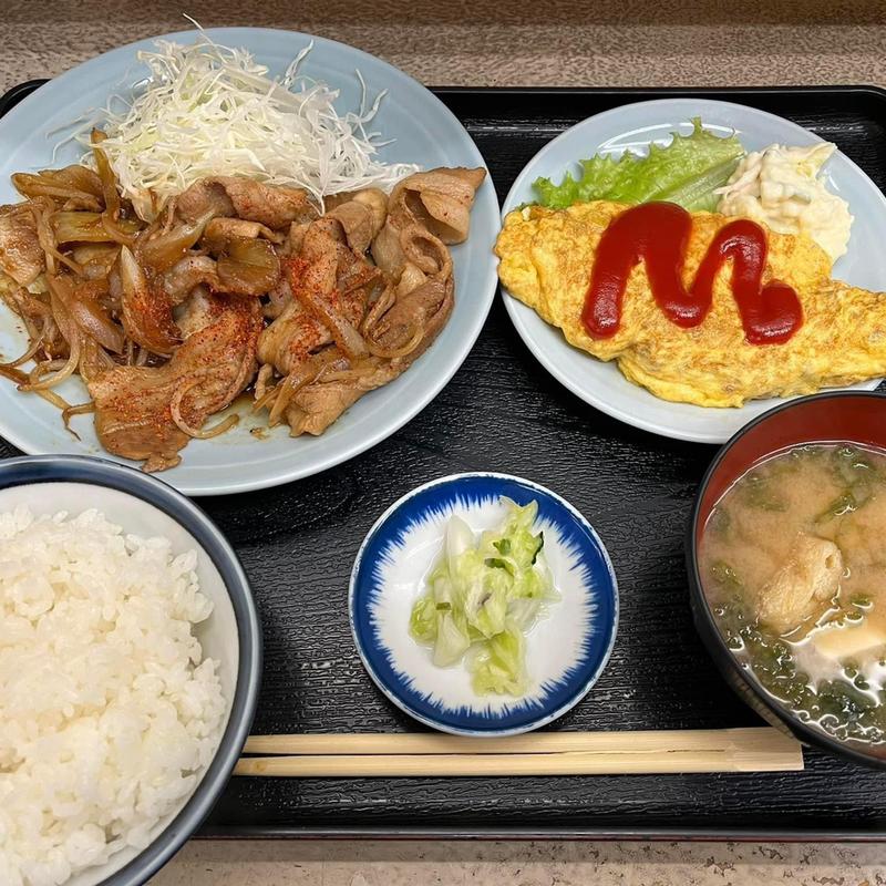 オムレツ 豚生姜定食(乃んき食堂)