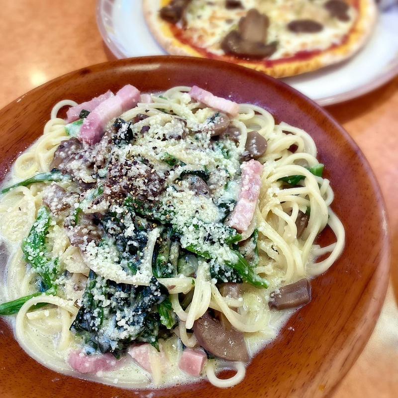 きのことほうれん草のクリームスパゲッティ(サイゼリヤ 芦花公園店)