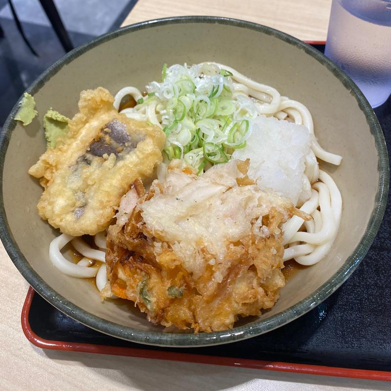 岩下の新生美のミニかき揚げ天と鱧天うどん(名代 箱根そば 多摩センター東口店)