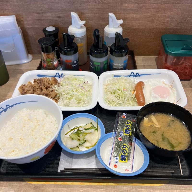得朝牛皿定食　朝エッグ皿(松屋 越谷蒲生店)