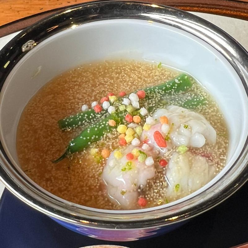 (コース料理 ふいご)替鉢 鱧と玉子豆腐の椀物(川久)