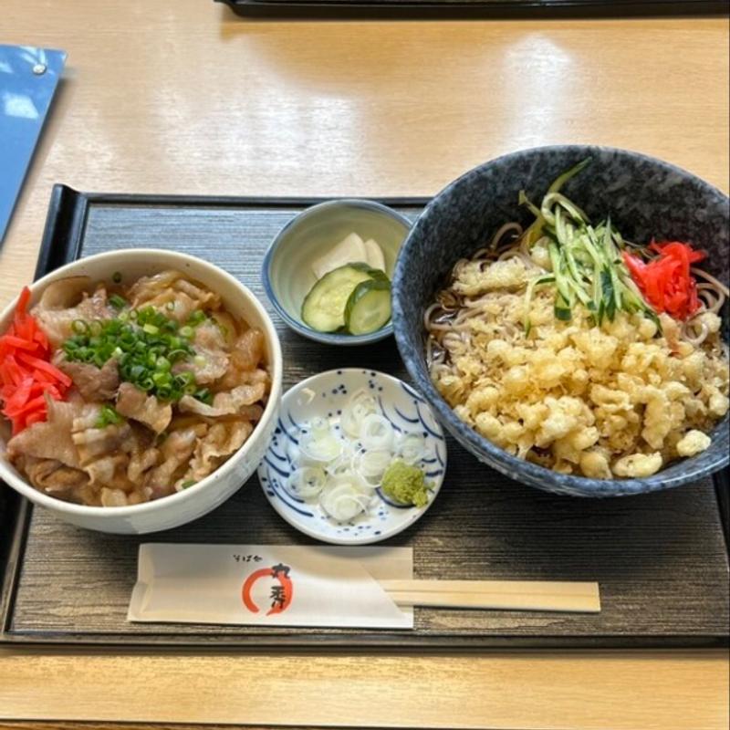 冷やしたぬきそばミニカルビ丼セット(そば処 丸秀)