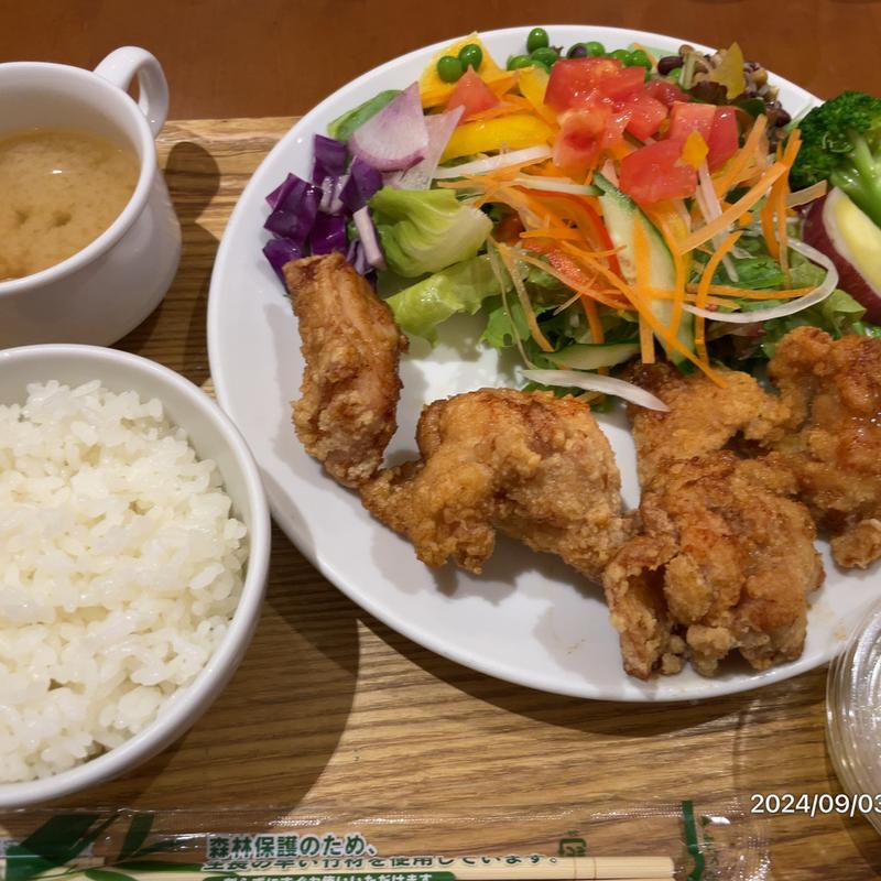 〈唐揚げプレート〉　しょうゆ唐揚げ（ごはん・サラダ付）(らんまん食堂 MARK IS みなとみらい店)