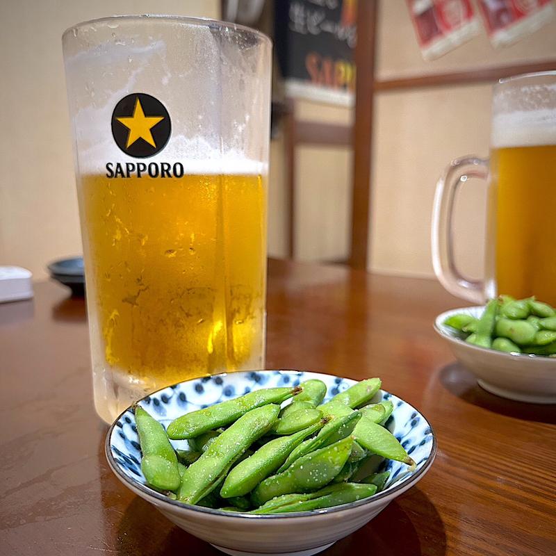 お通し＆サッポロクラシック樽生(大)(なか善)