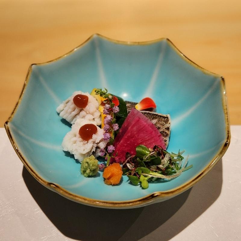 ハモ 梅肉添え カマス炙り ポン酢(鮨 奏)