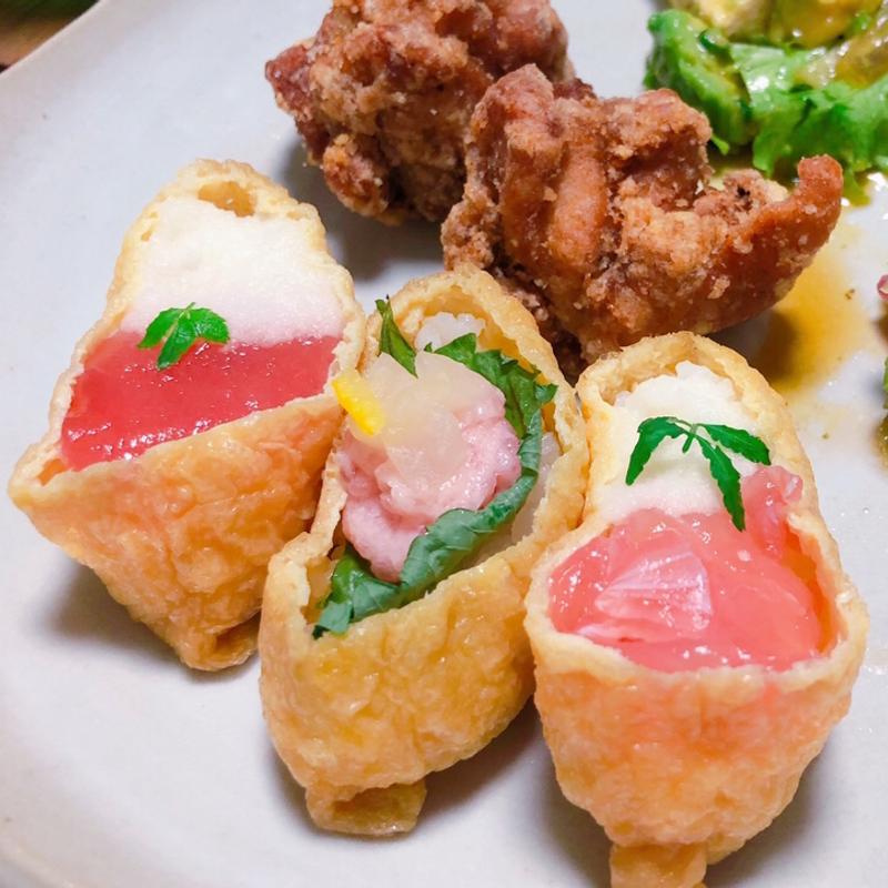 山芋とマグロとネギトロ(一口いなりむろや)