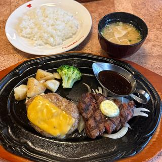 ハンバーグと国産牛カットステーキランチ(肉の万世 鳩ヶ谷店)