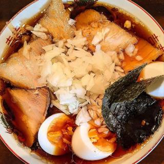竹岡市ラーメン 並 +ニク ヤクミ タマゴ(オホーツク北見焼肉のっけ)