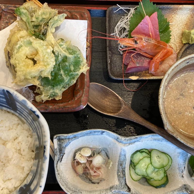 冷や汁と野菜天ぷら定食(さかなや 市場食堂)