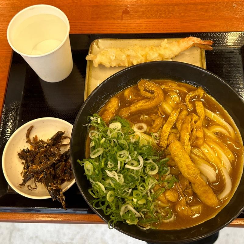 カレーうどんに海老天(いぶきうどん高円寺マシタ)