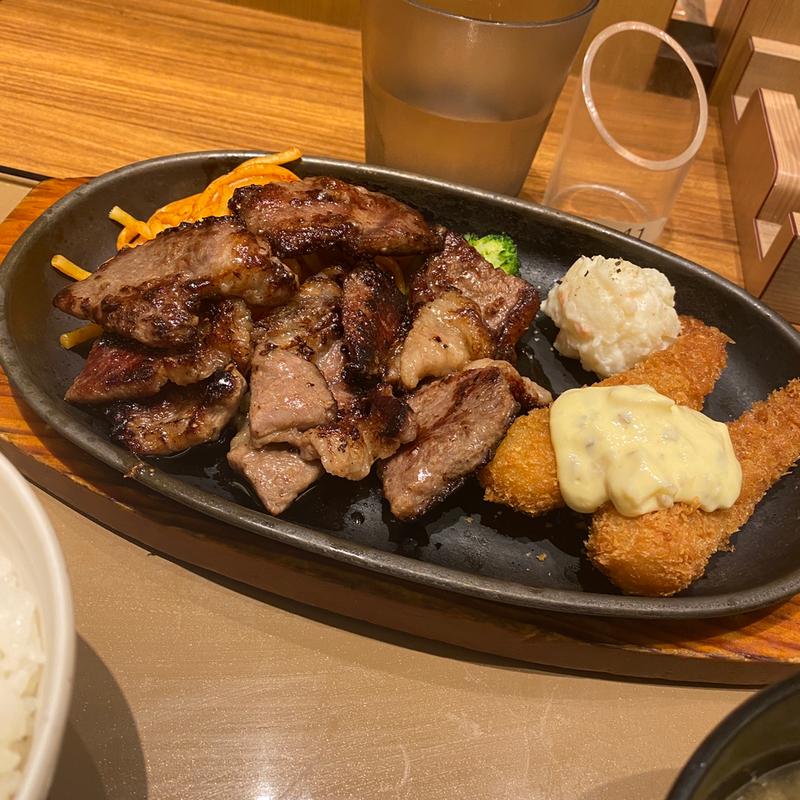 アンガスステーキ エビフライ定食(やよい軒 塩尻広丘店 )