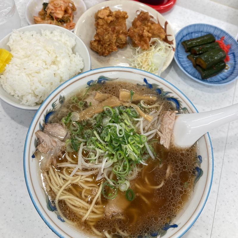 Aセット（ラーメン並、唐揚げ、ライス）＋カッパ（小）(ラーメン天)