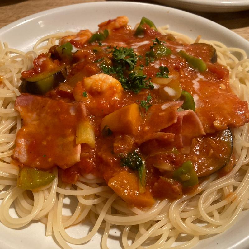 ナスとベーコン(オリエントスパゲティ)