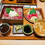 赤牛ステーキ丼と馬刺し
